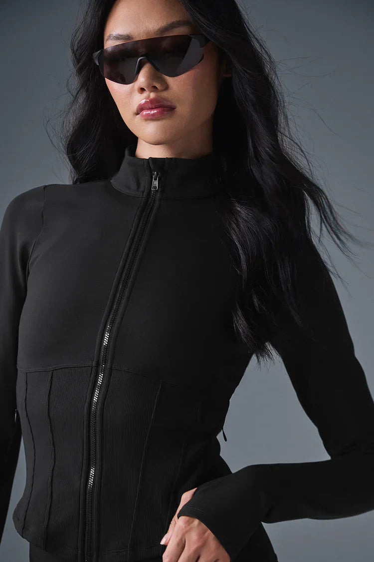 Chaqueta con cremallera completa y corsé de aerógrafo - Negra