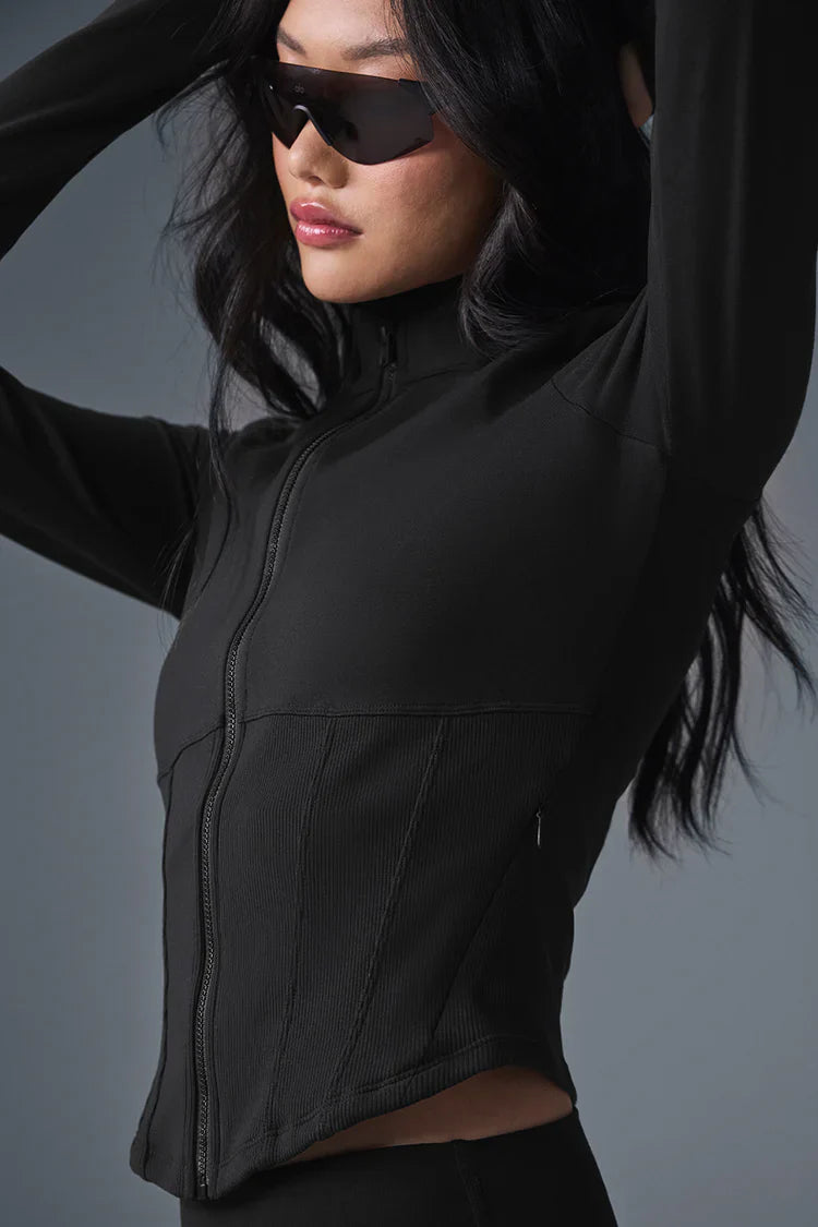 Chaqueta con cremallera completa y corsé de aerógrafo - Negra