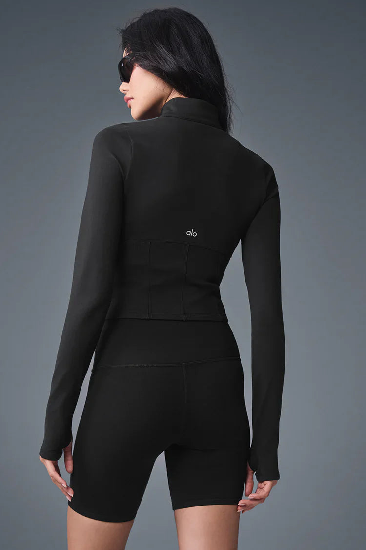 Chaqueta con cremallera completa y corsé de aerógrafo - Negra